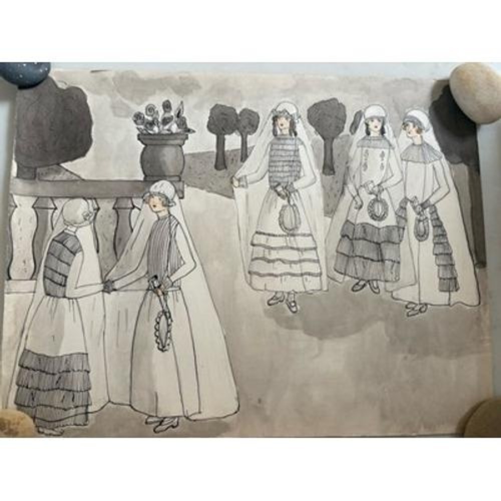 Vintage French Drawing And Watercolor. Straight From A Parisian Flea Market
